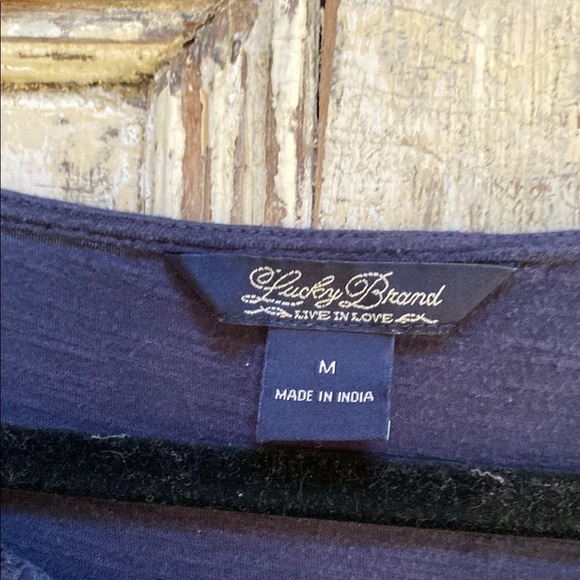 Lucky Brand Blue Ribbed Blouse with 3/4 Sleeves - Picture 3 of 4